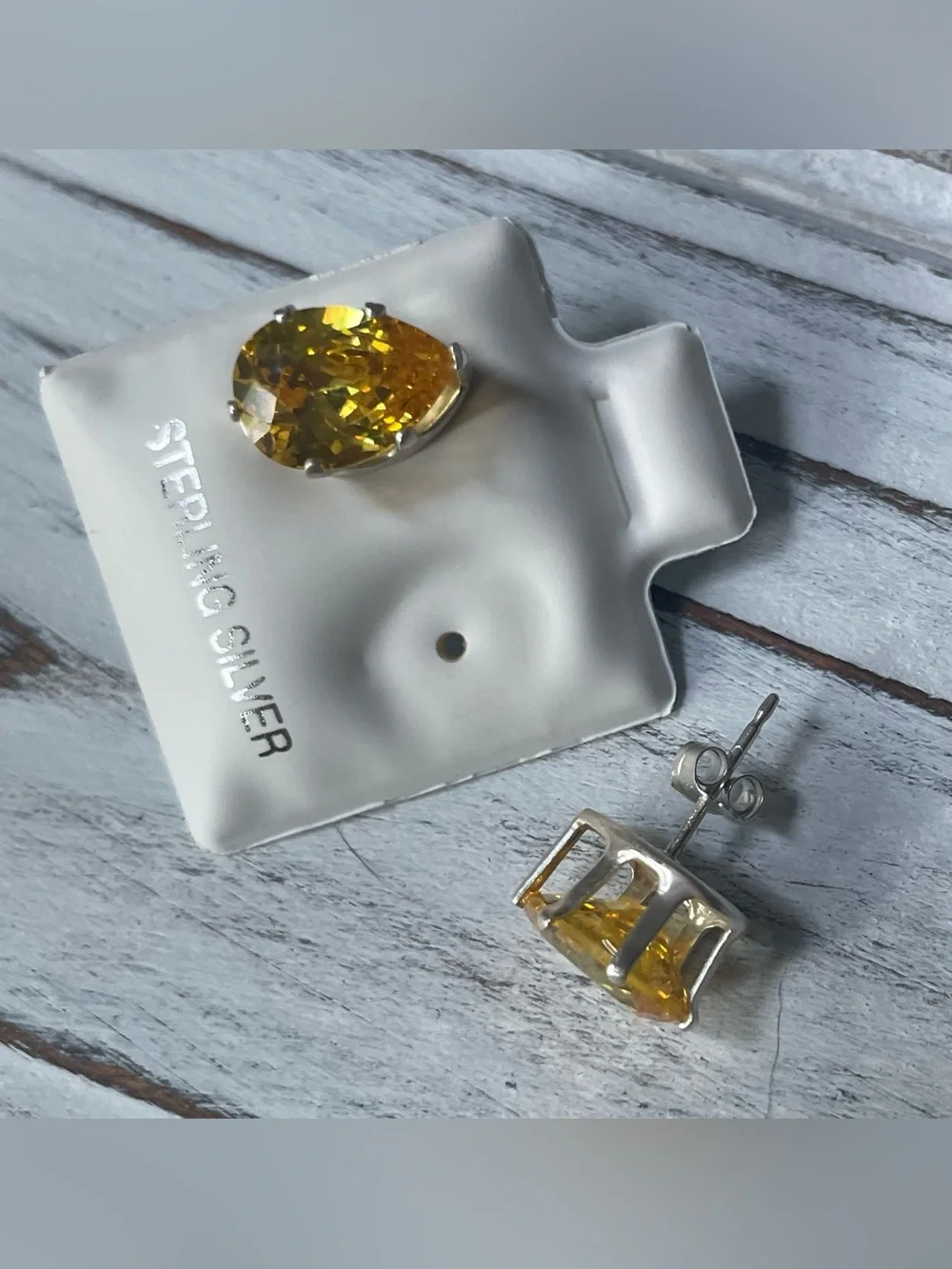 Sterling Silver CZ Citrine Pear Shaped Stud Earrings